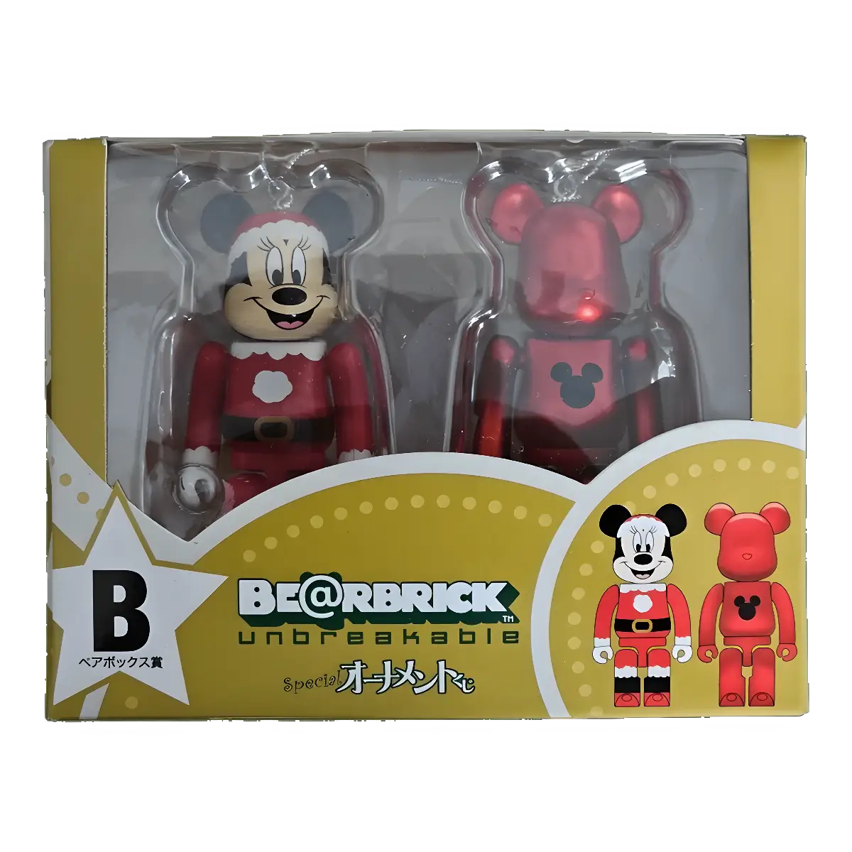 Bearbrick Happy Kuji 'Disney Special Ornament' (2011) - B Minnie Mouse Santa Version & Red Metallic 100% in der Verpackung