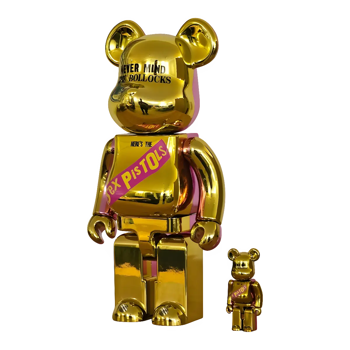 Bearbrick Sex Pistols Never Mind the Bollocks Chrome Version schräg