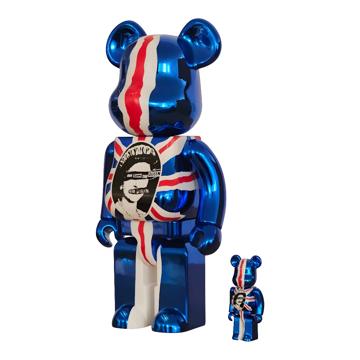 Bearbrick Sex Pistols 'God Save the Queen' Chrome Version schräg