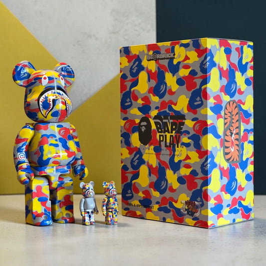 Bearbrick BAPE Camo Shark Medicom Toy 30th Anniversary 3er-Set 100%+400% mit Verpackung