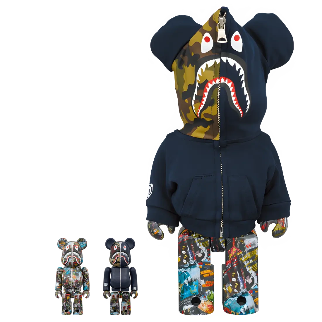 Bearbrick BAPE Legacy Camo Shark Navy 100%+400% Herstellerbild 1