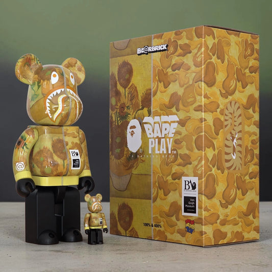 Bearbrick BAPE® × Van Gogh Museum Sunflowers Shark 100%+400% mit Verpackung
