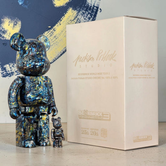 Bearbrick Jackson Pollock Studio Chrome Version 100%+400% mit Verpackung