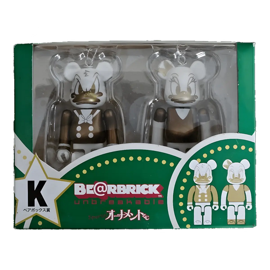 Bearbrick Happy Kuji 'Disney Special Ornament' (2011) - K Donald Duck Gold & White Version & Daisy Duck Gold & White Version 100% in der Verpackung