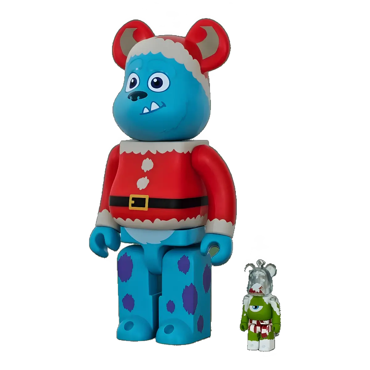 Bearbrick Happy Kuji 'Pixar Christmas Party' (2013) - SP Sulley Santa Version & Mike Christmas Version 100%+400% schräg