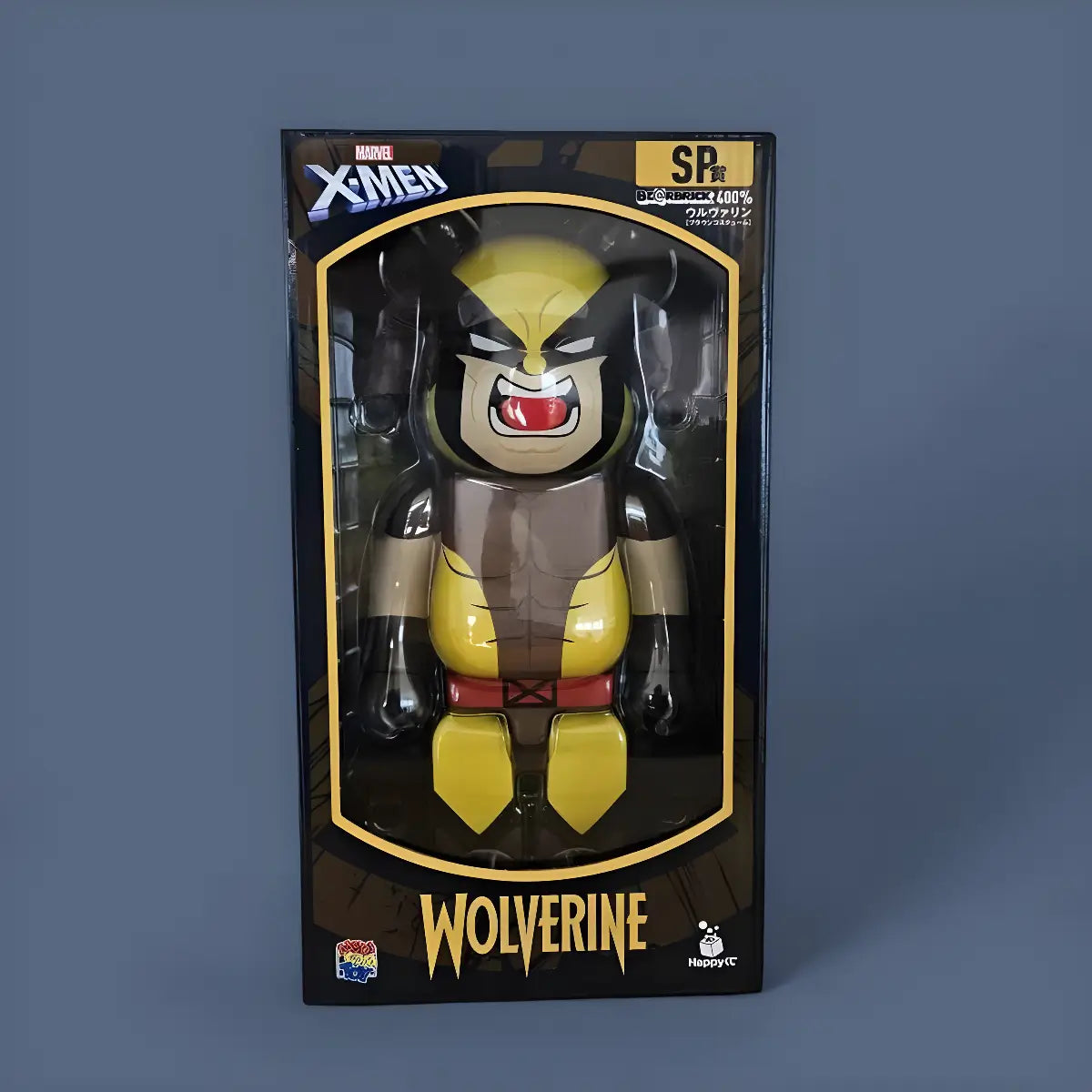 Bearbrick Happy Kuji 'X-Men' (2022) - SP Wolverine Brown Version 400% in der Verpackung