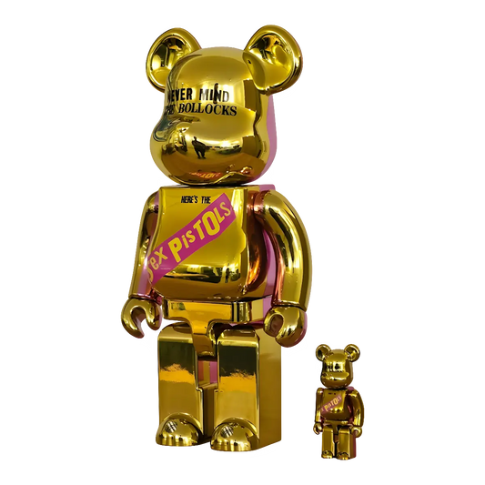 Bearbrick Sex Pistols Never Mind the Bollocks Chrome Version schräg