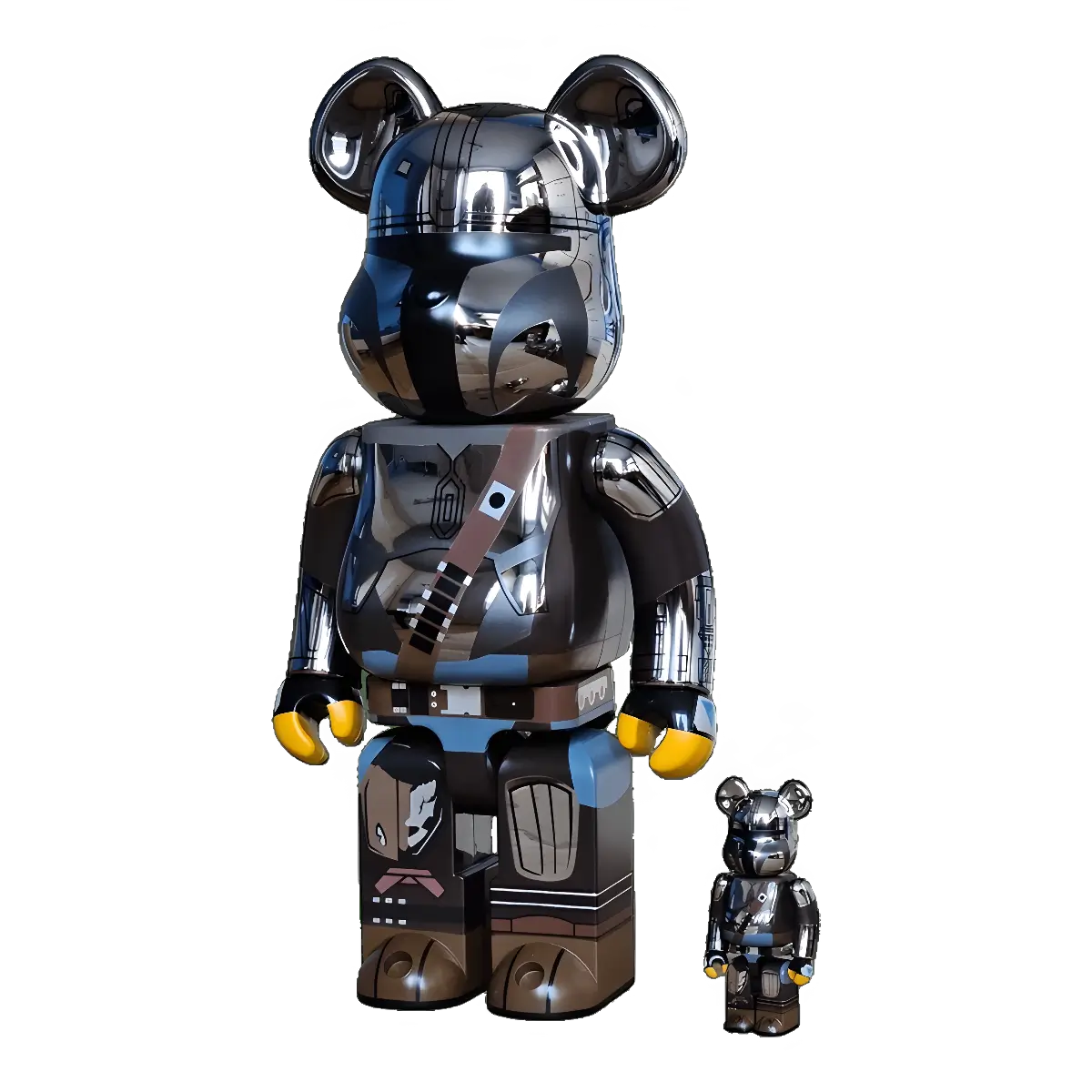 Bearbrick The Mandalorian Chrome Version 100%+400% schräg