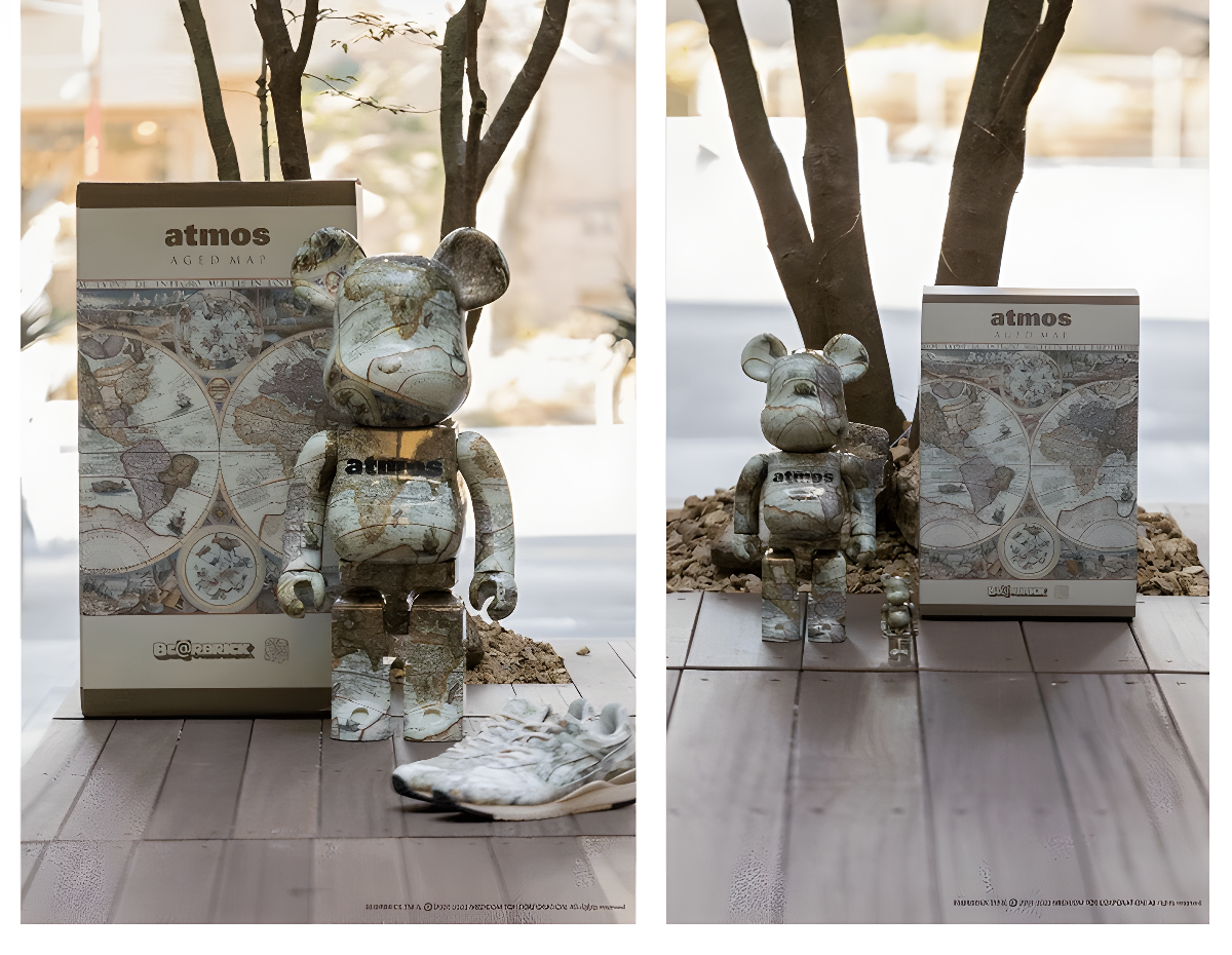 Bearbrick atmos Aged Map 1000% Variantenvergleich