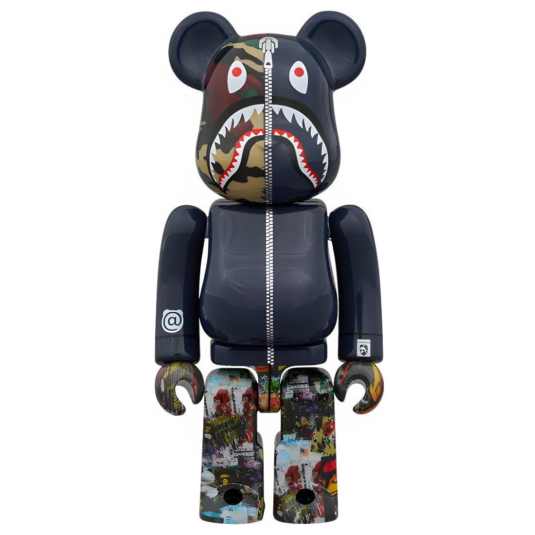 Bearbrick BAPE Legacy Camo Shark Navy 100%+400% Herstellerbild 2