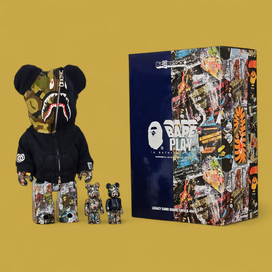 Bearbrick BAPE Legacy Camo Shark Navy 100%+400% mit Verpackung