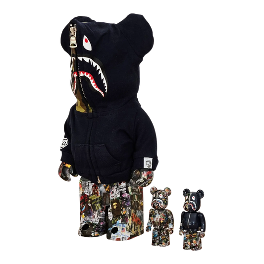 Bearbrick BAPE Legacy Camo Shark Navy 100%+400% schräg