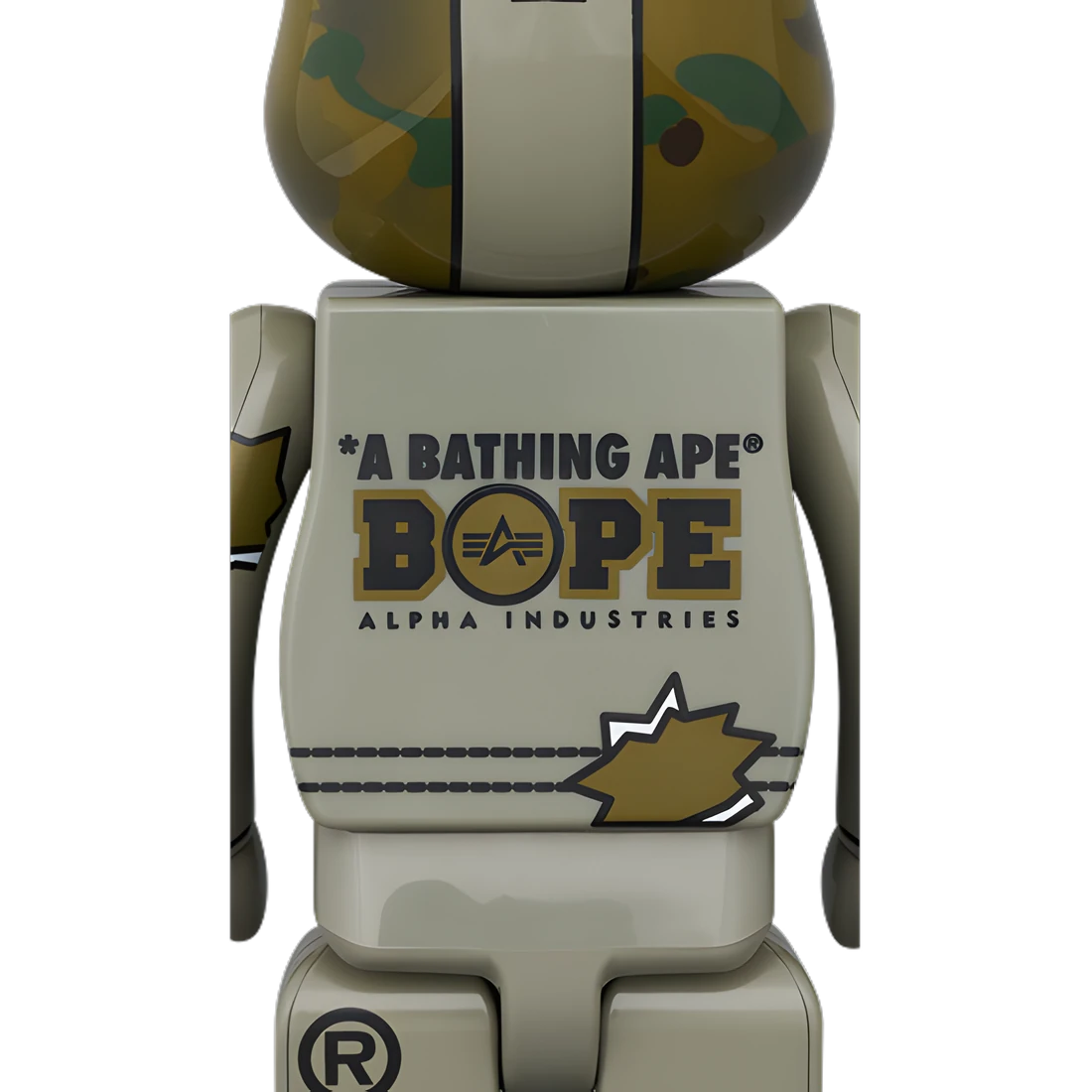 Bearbrick BAPE × ALPHA Camo Shark 2023 100%+400% Herstellerbild 4
