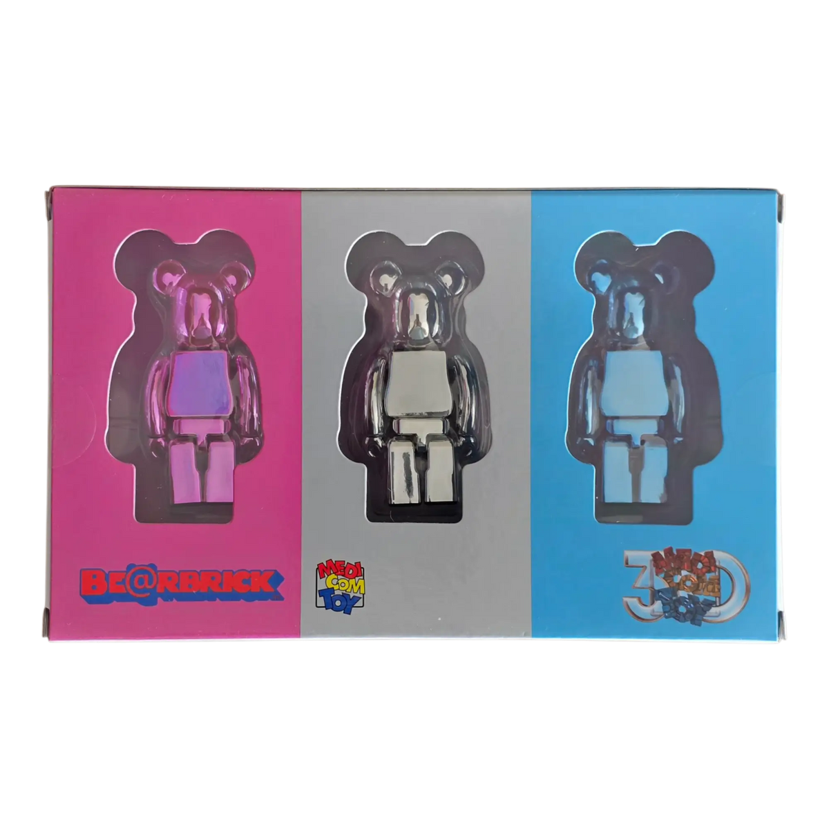 Bearbrick Hajime Sorayama Medicom Toy 30th Anniversary 3er-Set 100% Verpackungsrückseite