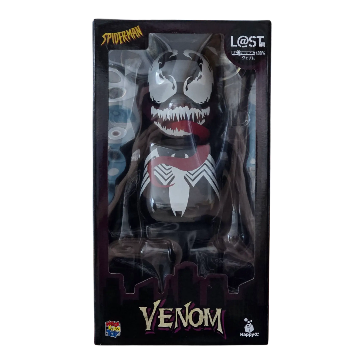 Bearbrick Happy Kuji "Spider-Man" (2022) – L@ST Venom 400% in der Verpackung