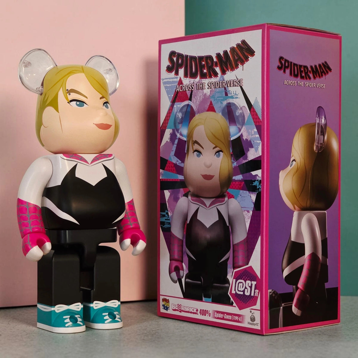 Bearbrick Happy Kuji "Spider-Man: Spider-Verse" L@ST: Spider-Gwen [Type-A] 400% mit Verpackung