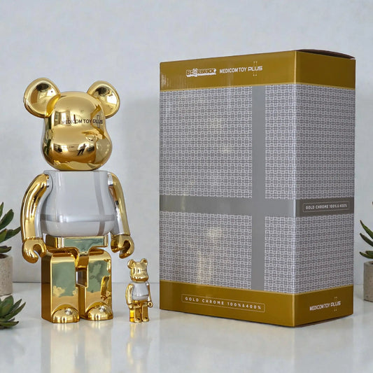 Bearbrick Medicom Toy Plus Gold Chrome Version 100%+400% mit Verpackung