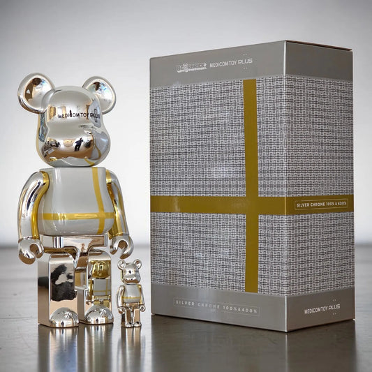 Bearbrick Medicom Toy Plus Silver Chrome Version 100%+400% mit Verpackung