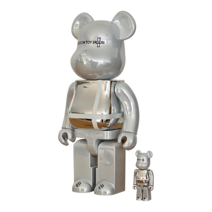 Bearbrick Medicom Toy Plus White Chrome Version 100%+400% leicht beschädigt schräg