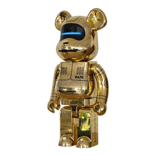 Bearbrick Sorayama × Baby Milo® Gold Version 1000% schräg