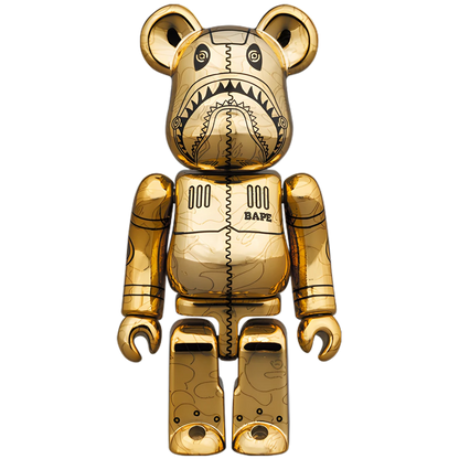 Bearbrick Sorayama × BAPE® Camo Shark Gold 100%+400% Herstellerbild 1