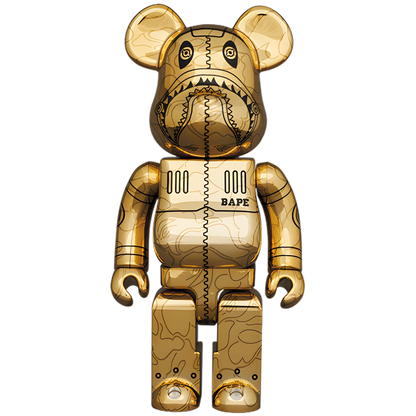 Bearbrick Sorayama × BAPE® Camo Shark Gold 100%+400% Herstellerbild 2