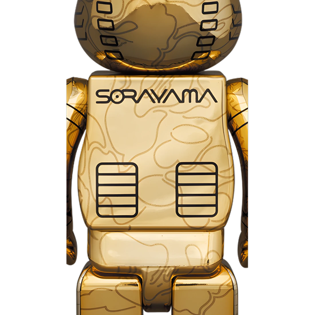 Bearbrick Sorayama × BAPE® Camo Shark Gold 100%+400% Herstellerbild 3