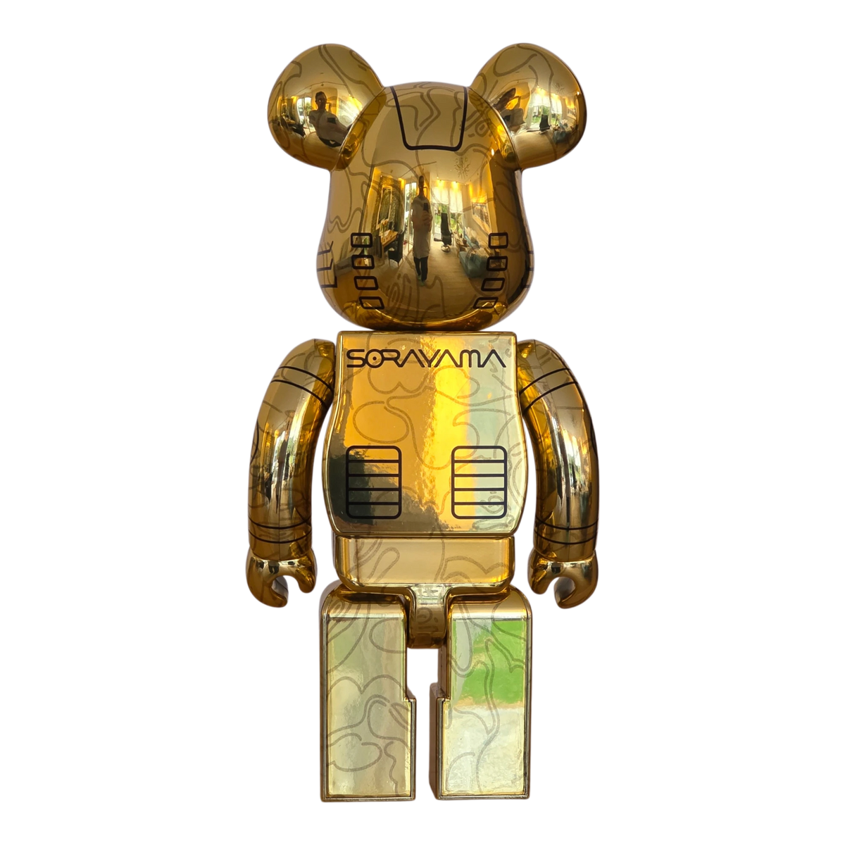 Bearbrick Sorayama × BAPE® Camo Shark Gold 100%+400% Rückseite