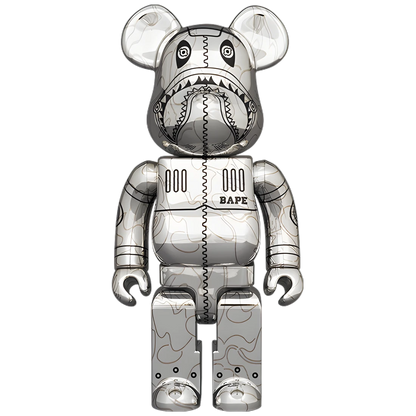 Bearbrick Sorayama × BAPE® Camo Shark Silver 100%+400% Herstellerbild 2