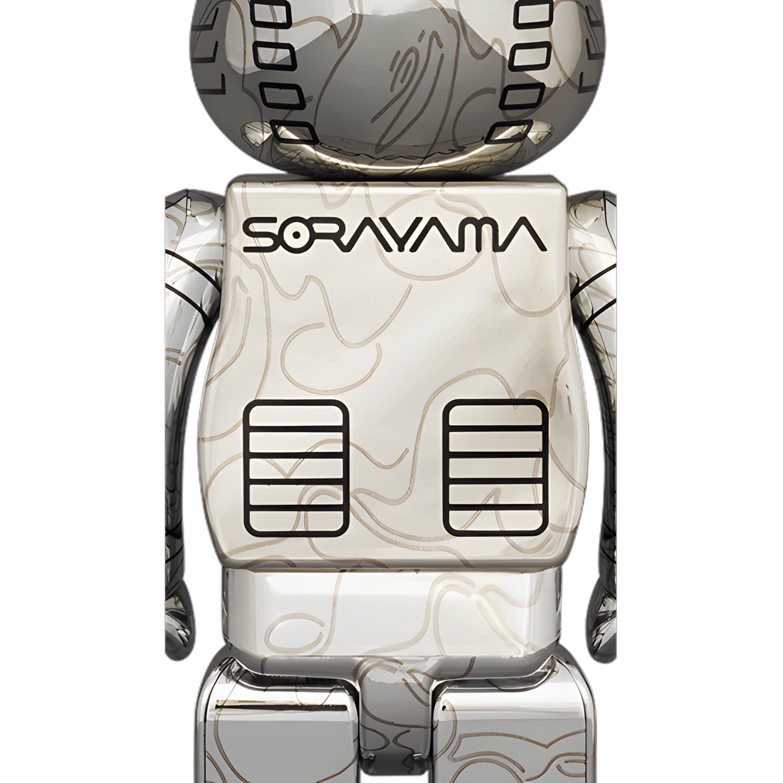 Bearbrick Sorayama × BAPE® Camo Shark Silver 100%+400% Herstellerbild 3