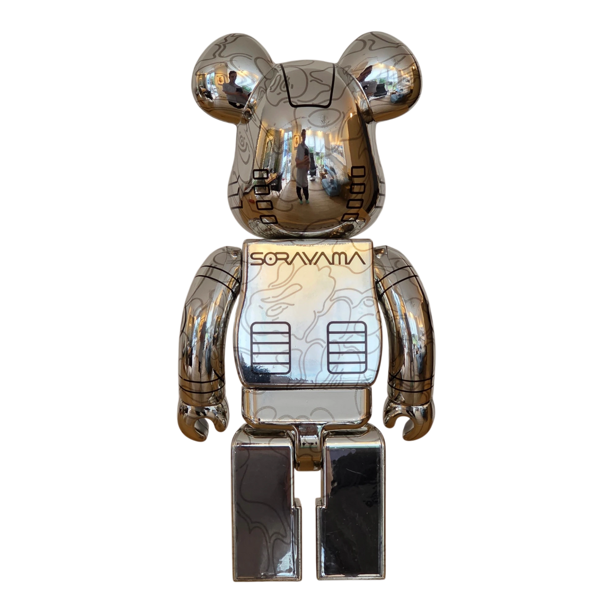 Bearbrick Sorayama × BAPE® Camo Shark Silver 100%+400% Rückseite