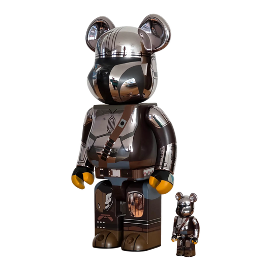 Bearbrick The Mandalorian Chrome Version 100%+400% schräg