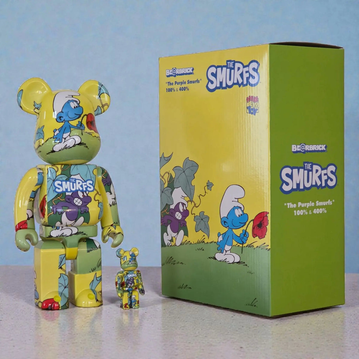 Bearbrick The Smurfs "The Purple Smurfs" 100%+400% mit Verpackung