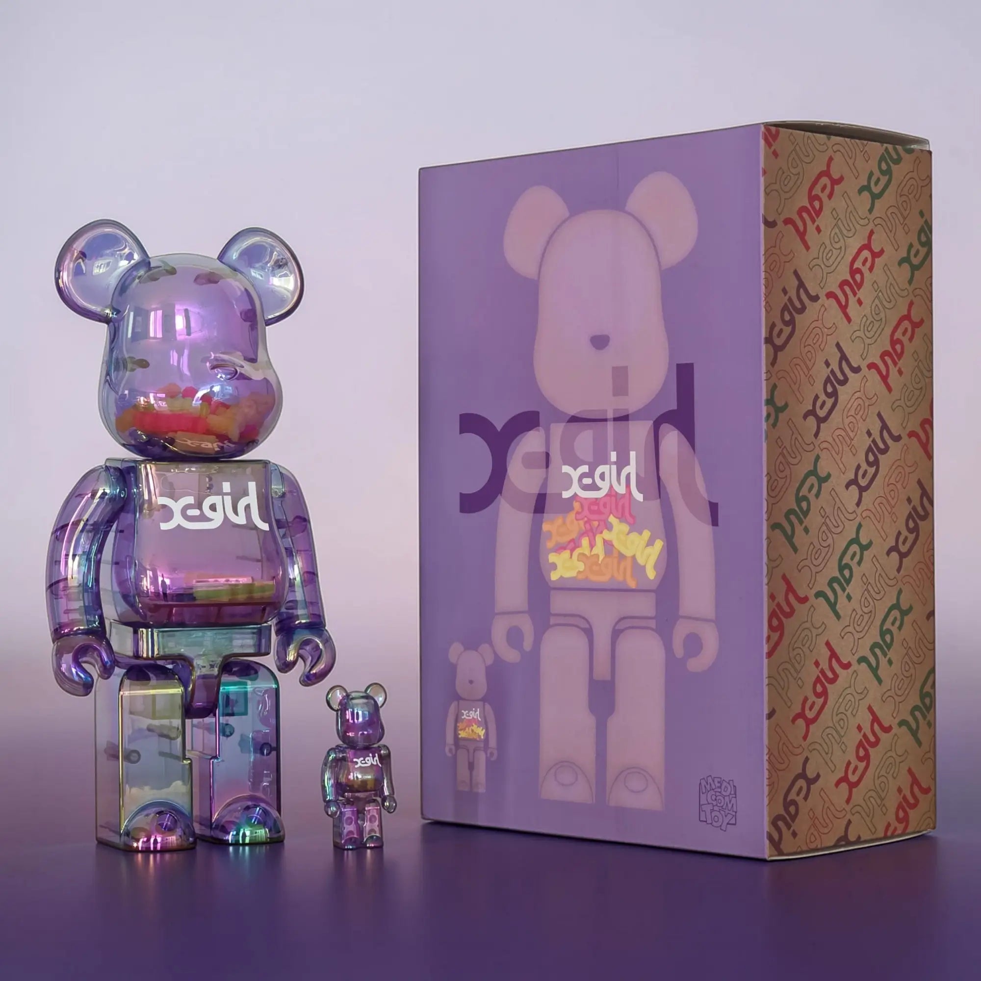 BE@RBRICK X-girl PURPLE CLEAR 1000％ | 400% 100%+400% Version