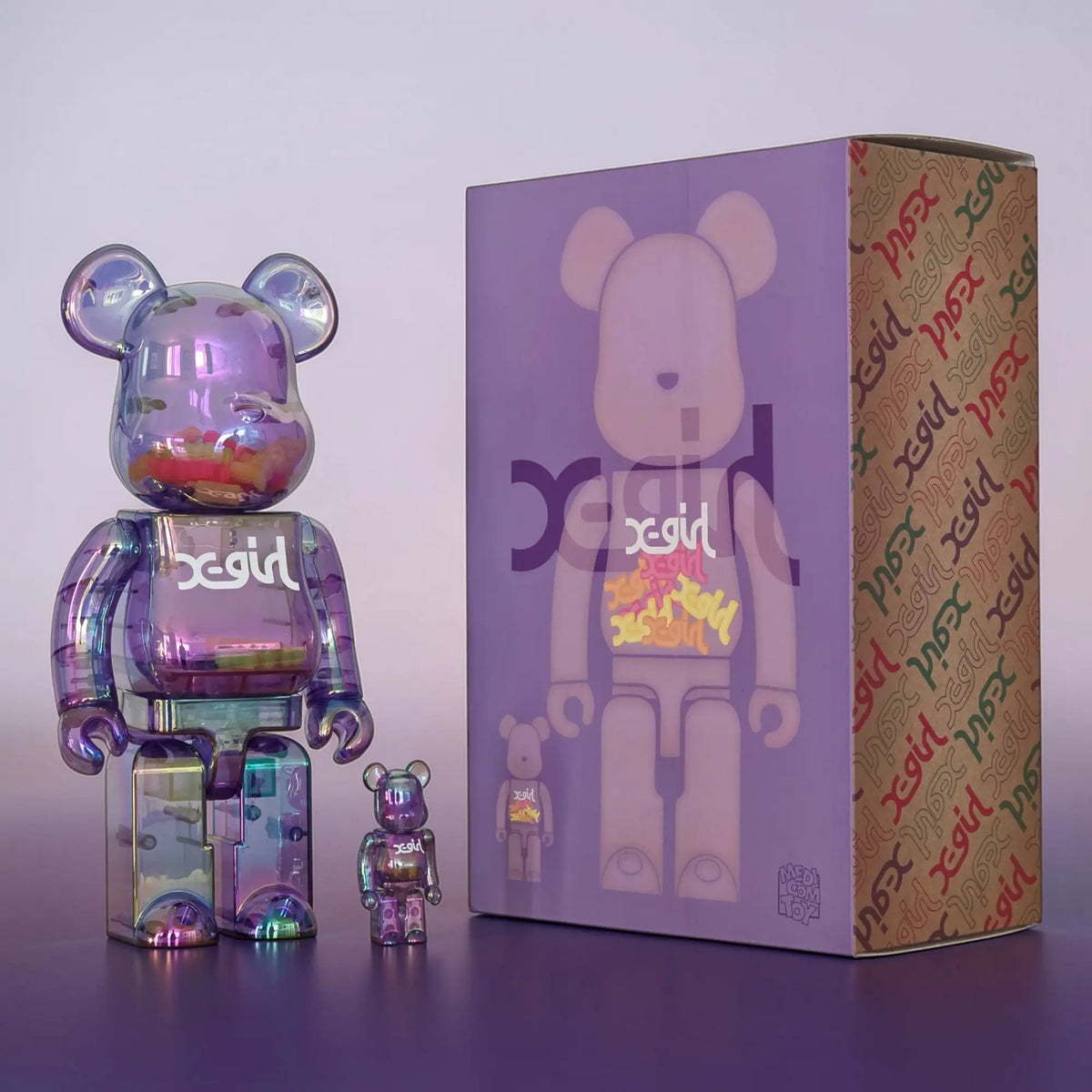 BE@RBRICK X-girl Clear Purple Version 100%+400% | MyBearBrick.de BE@RBRICK X-girl Clear Purple Version 100%+400% | MyBearBrick.de